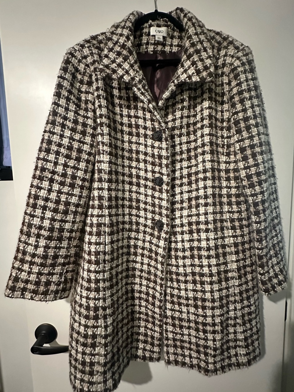 Cato Women's Brown & Cream Plaid Pea Coat